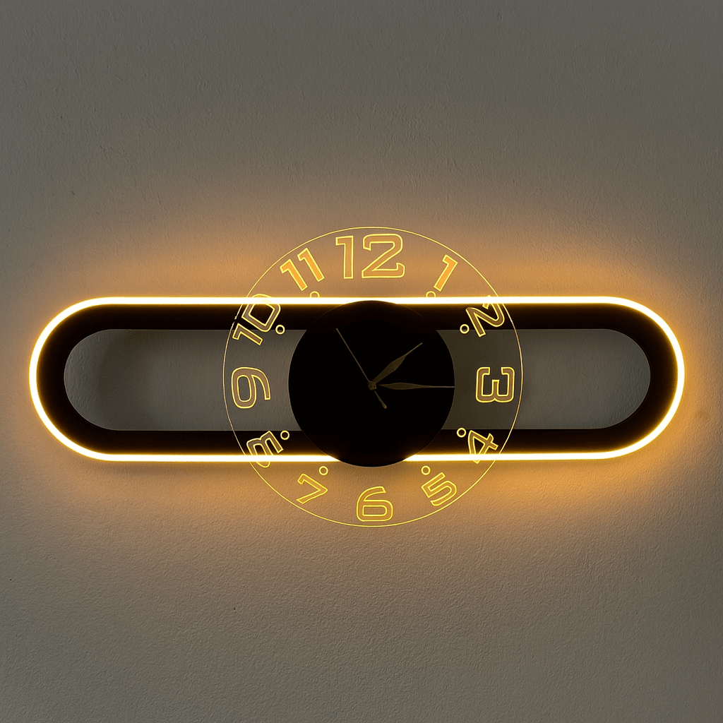 AuraClock 2-in-1 vertical and Horizontal clock for Home and Office Wall with neon light ambiance