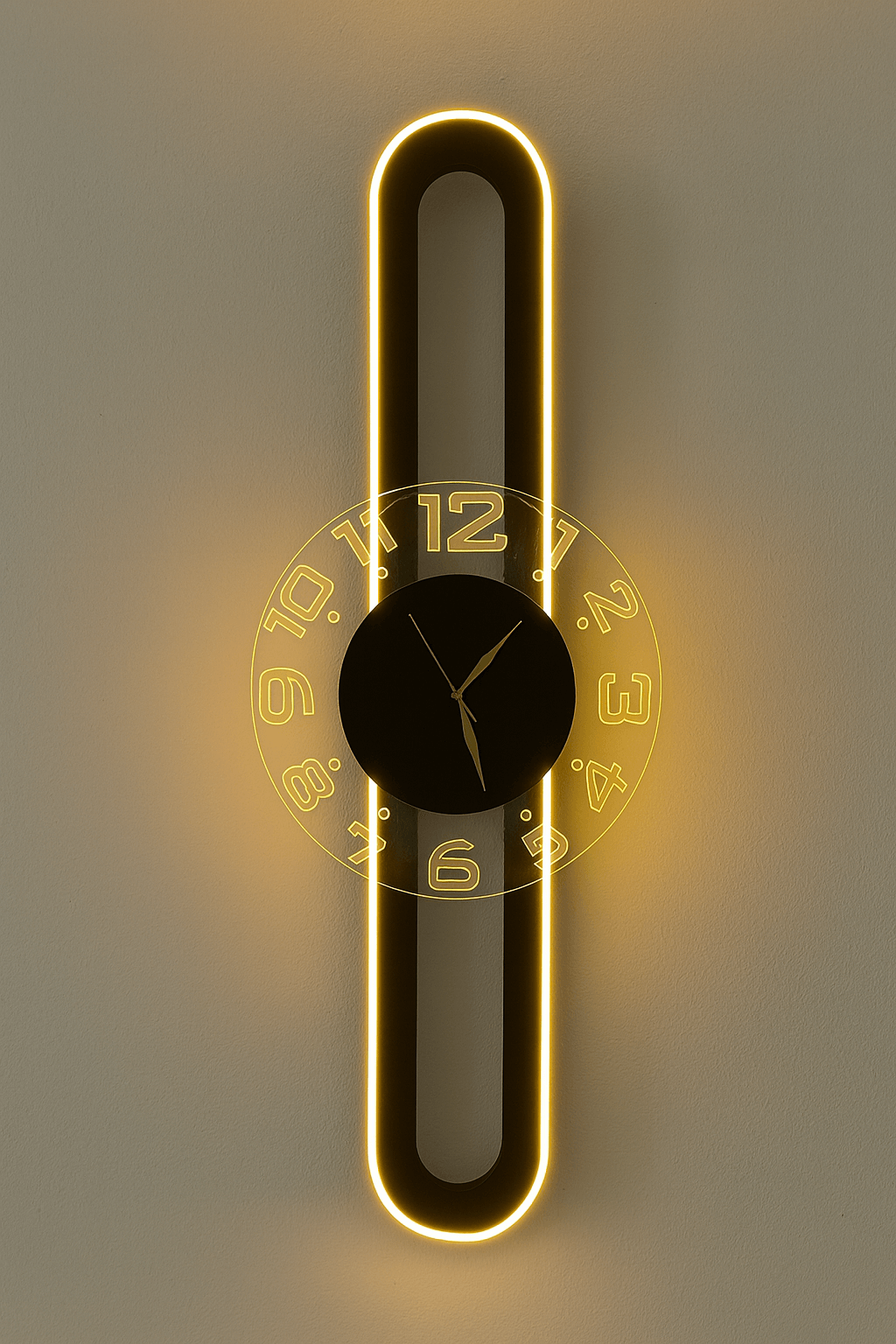AuraClock 2-in-1 vertical and Horizontal clock for Home and Office Wall with neon light ambiance