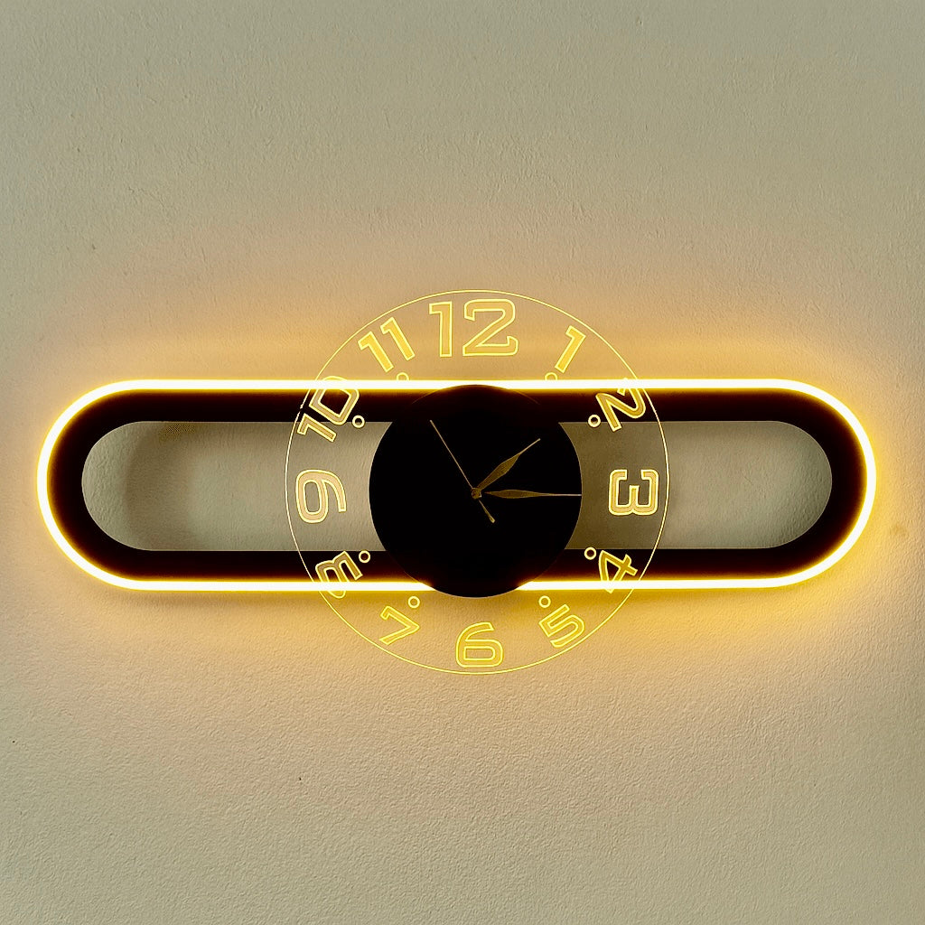 AuraClock 2-in-1 vertical and Horizontal clock for Home and Office Wall with neon light ambiance