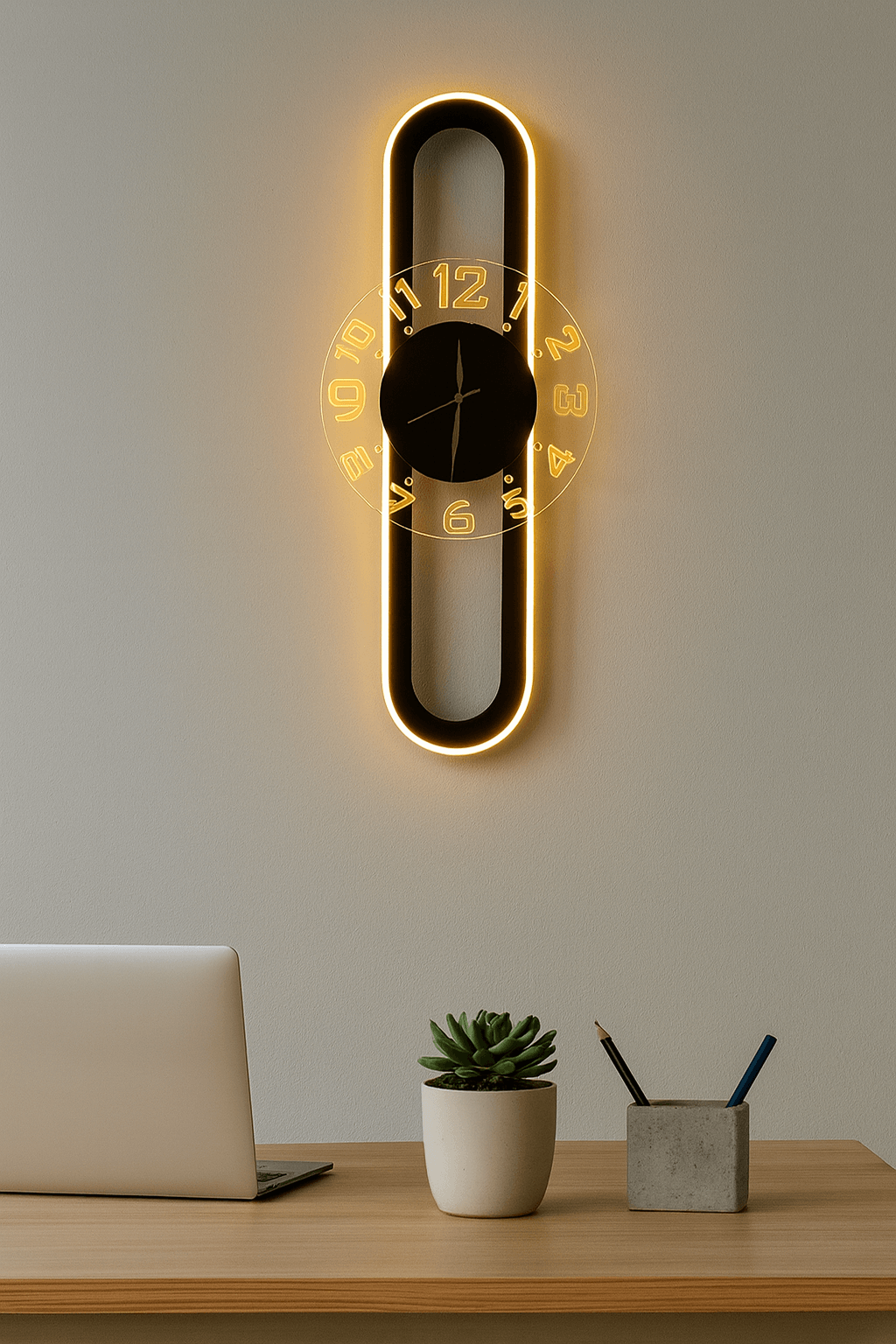 AuraClock 2-in-1 vertical and Horizontal clock for Home and Office Wall with neon light ambiance