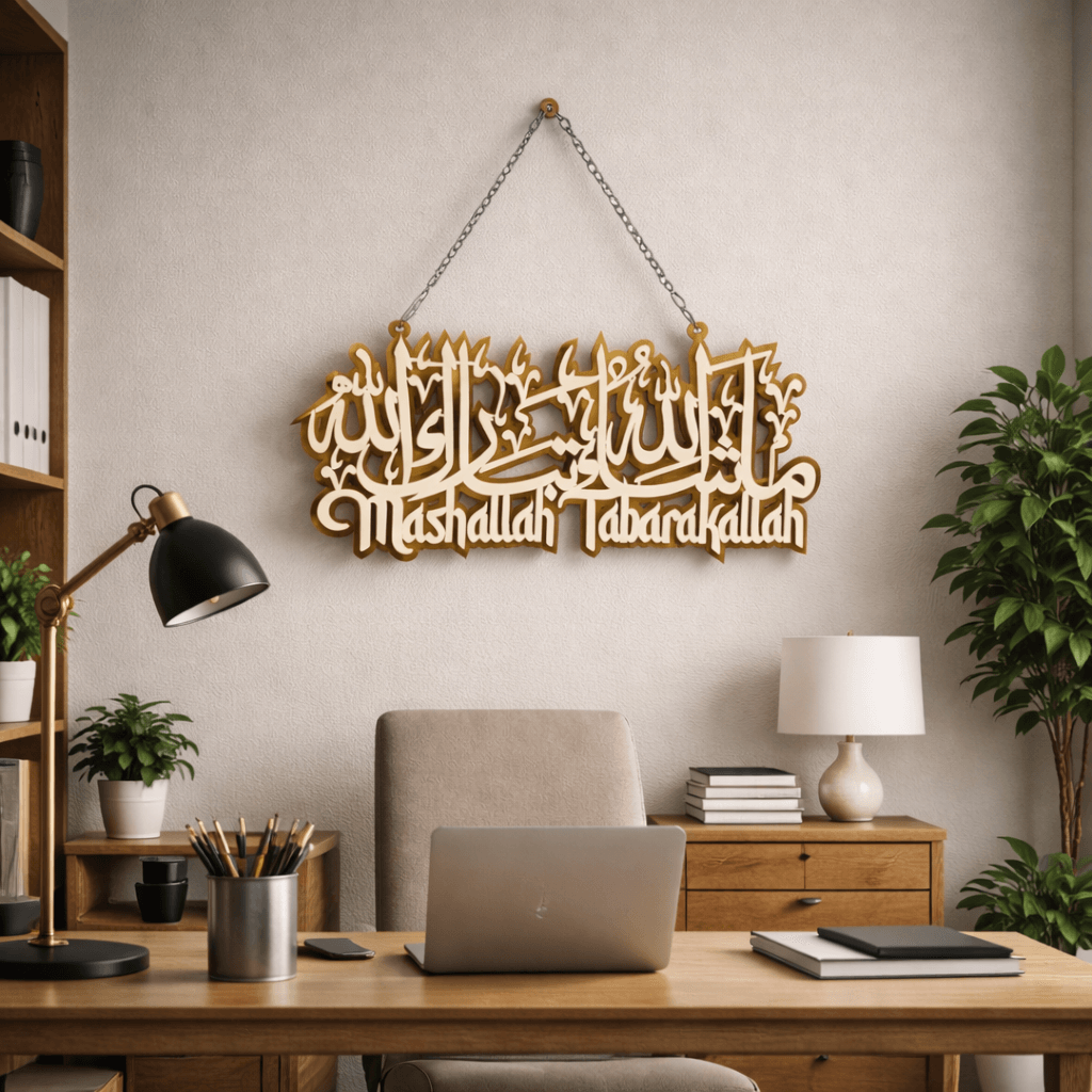 Mashallah Tabarakallah Premium Acrylic Wall Hanging with Chain-Large Size