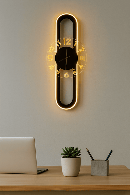 AuraClock 2-in-1 vertical and Horizontal clock for Home and Office Wall with neon light ambiance