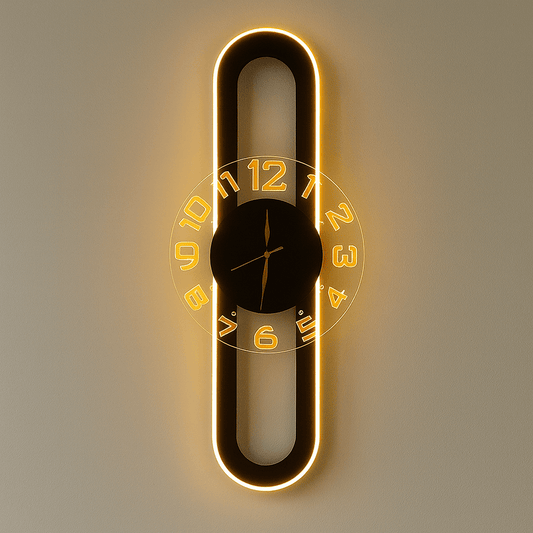AuraClock 2-in-1 vertical and Horizontal clock for Home and Office Wall with neon light ambiance