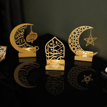 Ramadan Mubarak Set of 3 Golden Metal Candle/Dates Holder