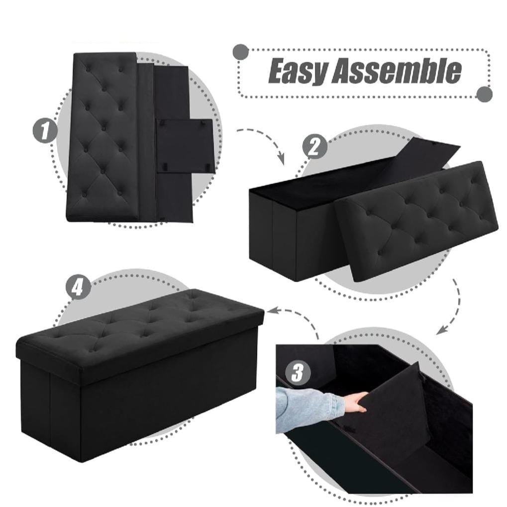 Foldable Velvet Designed Storage Ottoman - Black – Spacesaver