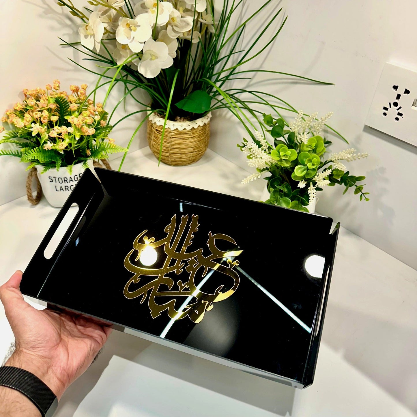 Eid Mubarak Tray Black and Gold-TE01